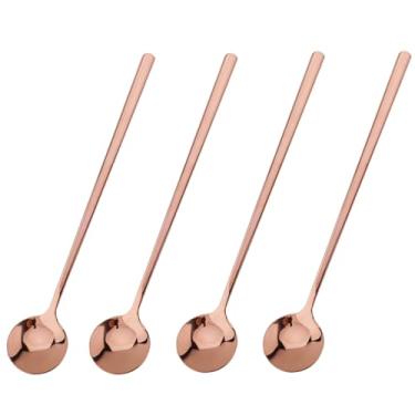 Imagem de 4 colheres de café, colheres de café expresso de aço inoxidável de 16,7 cm, colheres de chá de cabo longo, colheres práticas para mexer, cafeteria e acessórios de cozinha (ouro rosa)