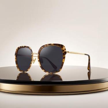 Imagem de Óculos de sol femininos vintage com armação de escudo grande para mulheres com caixa de presente, Armação de leopardo/lente preta/hastes douradas, Lens Width: 55 Millimeters