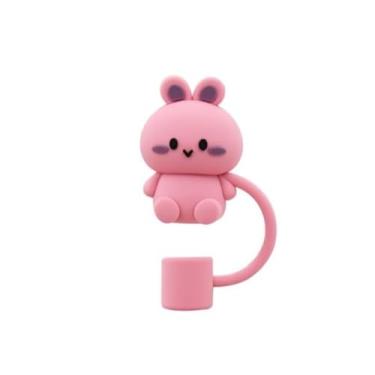 Imagem de Tampa de palha de coelho rosa, 10 mm, capa fofa de silicone para copo Stanley, canudo à prova de poeira, pontas reutilizáveis, dispensadores de bebida (HD410)