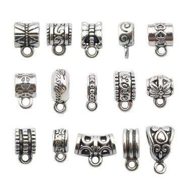 Imagem de 20 peças de pingentes de contas de prata antiga com fecho de fiança para fabricação de joias tibetano com pingente de tubo de contas, suprimentos de artesanato para pulseiras, colar, chaveiro (SN25)