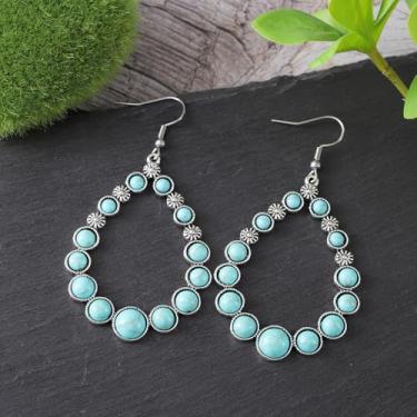 Imagem de Brinco vintage estilo étnico ocidental antigo prateado girassol turquesa taerdrop brincos femininos retrô boêmios presentes para ela