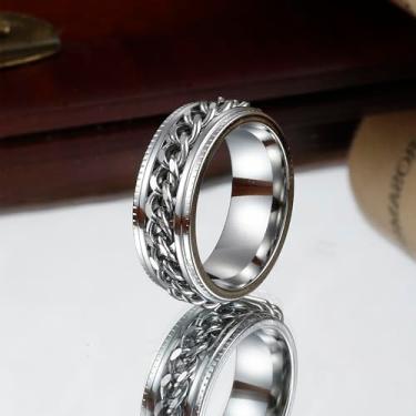 Imagem de Anel giratório de aço inoxidável para homens e mulheres anéis fidget incrustados 8 mm ouro preto prata anéis tamanho 6-14, Aço inoxidável, Sem pedra preciosa