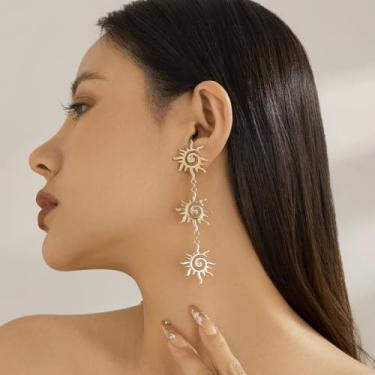 Imagem de Brincos de sol femininos – Brincos com pingente boêmio Sunburst – Joias modernas para presentes, Medium, Latão, Sem pedra preciosa