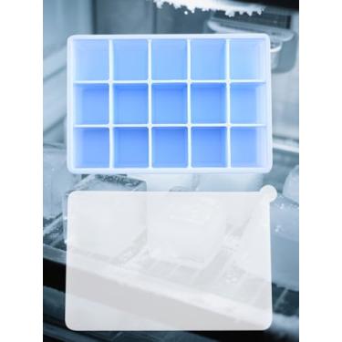 Imagem de Molde de cubo de gelo de 15 grades com tampa, flexível de liberação fácil, máquina fresca de verão, azul