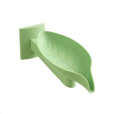 Imagem de Caixa de sabão em forma de folha, 3 peças, giratória, sem perfuração, montagem na parede, saboneteira criativa ajustável para banheiro (verde)
