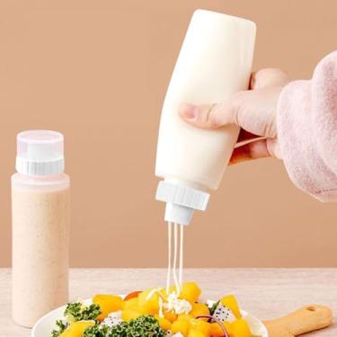 Imagem de 1 pacote de garrafa de espremedor de molho: garrafa de ketchup de plástico com tampa e funil - condimentos ideais, molho líquido para churrasco e dispensador de arte de panqueca (branco, pequeno)