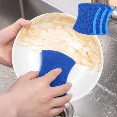 Imagem de Esponja de limpeza de celulose que não arranha, esponja de lavar louça de dupla face, esponja de limpeza resistente para cozinha, 3 pacotes