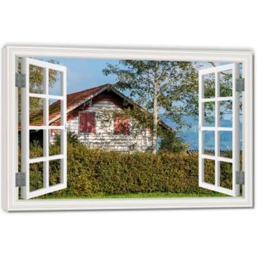 Imagem de Tela de janela falsa The House I Long ForSpace-Saving, arte de parede cênica realista para quarto, casa, 39,9 x 59,9 cm emoldurada