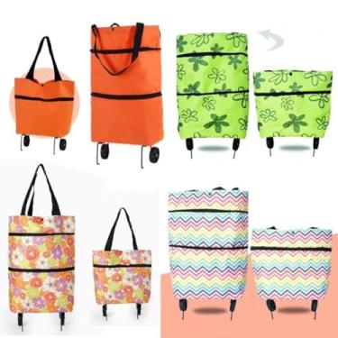 Imagem de Bolsa de Compras Dobrável com Rodas para Feira e Supermercado 10kg | Leve e Prática(Cor aleatória)
