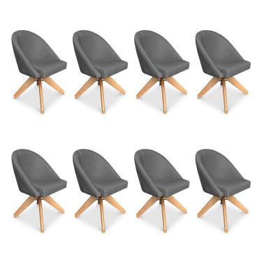 Imagem de Kit 08 Poltronas Cadeira Giratória Bela Linho Grafite Base De Madeira - Pallazio