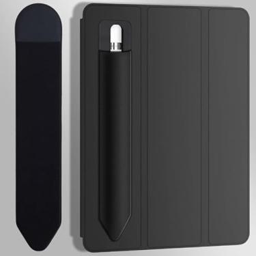 Imagem de Suporte Stylus preto para Apple Pencil 1 2 gerações, bolsa de manga elástica autoadesiva anexada à capa para iPencil 1/2