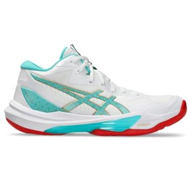 Imagem de ASICS Tênis de vôlei feminino Sky Elite FlyteFoam cano médio 3, Branco/vidro marinho, 40