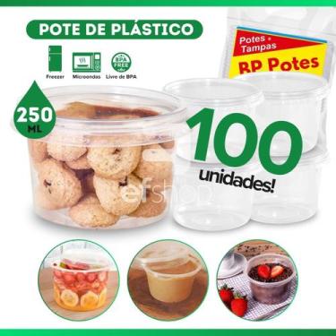 Imagem de Kit 96 Unidades Pote de Plástico Redondo 250ml Com Tampa Bolo no Pote 
