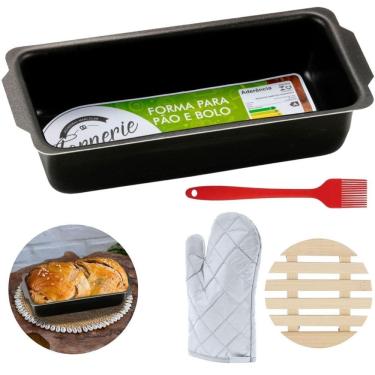 Imagem de Forma De Pão Média 1,3L + Luva + Pincel + Descanso De Panela