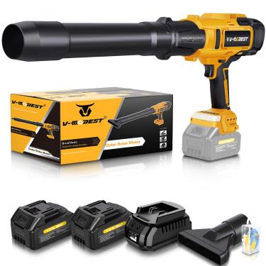 Imagem de V-MODEST Soprador de folhas elétrico, sopradores de folhas portáteis de 200 MPH, alimentado por bateria, sem escovas com 2 pilhas de 4,0 Ah, 3 bocais estendidos, sopradores de folhas leves sem fio