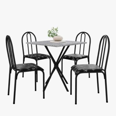 Imagem de Kit Mesa Diamante 544 Sala De Jantar 4 Cadeiras Pés Tubular Floral Preto