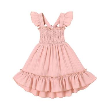Imagem de Vestido YOUNGER TREE de verão com babados sem mangas rosa 3-4T
