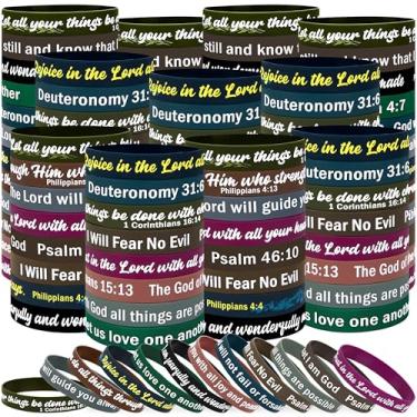 Imagem de Moon Boat 144 pulseiras de versículo da Bíblia a granel - Pulseiras de silicone com escrituras religiosas de Jesus Cristão para homens e mulheres Presentes inspiradores lembrancinhas de festa - Estilo