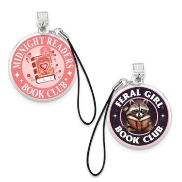 Imagem de Conjunto de 2 peças Midnight Reader Book Club, pingentes Kindle Feral Girl, pingente de plugue de poeira guaxinim de 3,8 cm, amante do livro do clube do livro, relâmpago feminista/tipo C com alça