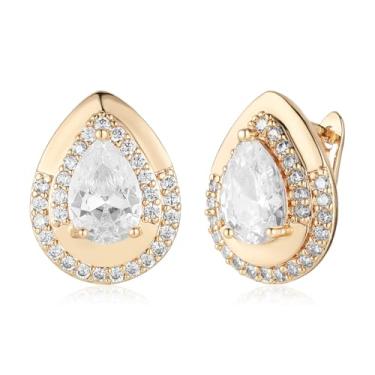 Imagem de HZMAN Brincos de cristal grandes para mulheres, banhado a ouro rosa, floco de neve, coração, lágrima, quadrado, oval, diamante, Latão, Zircônia cúbica