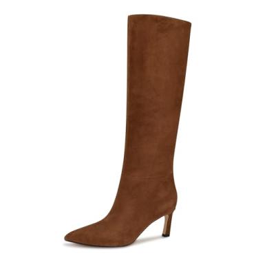 Imagem de Nine West Bota feminina Lorthey Wide Calf cano alto, Camurça conhaque 120, 37