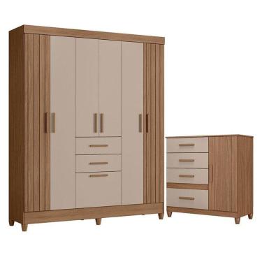 Imagem de Guarda Roupa Solteiro Malta E Cômoda Vênus Com Pés Carvalho Fendi - Moval