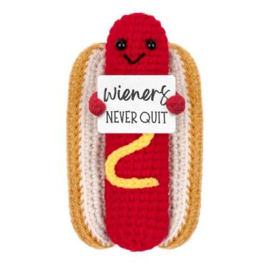 Imagem de Boneca de crochê A AIFAMY Funny Positive Hot Dog com cartão de present