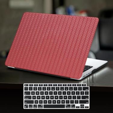 Imagem de DTangLsm Capa rígida de couro elegante para MacBook Pro 13 polegadas M2 2025 2024 2023 2022-2016 M1 A2338 A2289 A2251 A2159 A1989 A1706 A1708, capa rígida de couro elegante de tecido para MacBook Pro