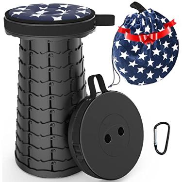 Imagem de Banquinho retrátil dobrável Simple Banquinho telescópico dobrável assento de acampamento telescópico carga máxima 200 kg com bolsa de transporte, resistente, compacto e ajustável para churrasco em viagens ao ar livre (preto)