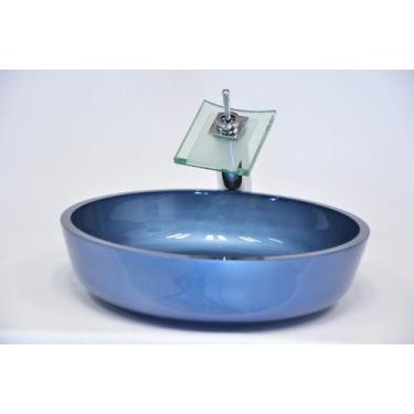 Imagem de Cuba de Vidro Redonda Achatada 43cm Bolonha - EKASA, Azul