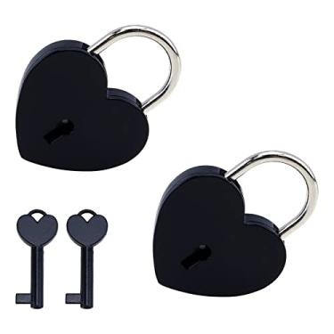Imagem de Chinflly 2 peças de cadeado com chaves, mini cadeado em forma de coração para caixa de armazenamento de joias, livro diário, preto