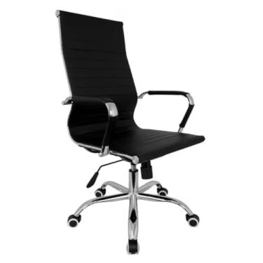Imagem de Cadeira de Escritório Presidente Giratória, Encosto Alto, Esteirinha Executiva, Preta, Base Cromada BlidShop