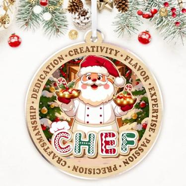 Imagem de ZAGKOO Enfeite de Natal de chef – Decoração de Natal em acrílico com design de Papai Noel, presente de cozimento e culinária para chef, padeiro ou amante de comida, decoração de árvore com tema de