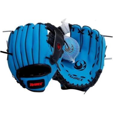 Imagem de PHINIX 21,3 cm PVC luva de beisebol luva bola luva e bola de espuma para crianças iniciantes jogando treinando mão direita jogar azul