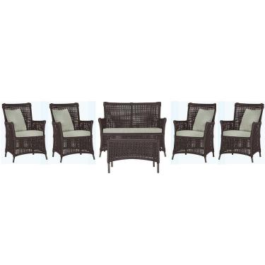 Imagem de Jogo Sofá 4 Poltronas E Mesa Igapó Marrom E3 Trama Original Marrom