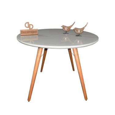 Imagem de Mesa Jantar Pés Palitos Tampo Redondo Vidro Laqueado 120cm Off White