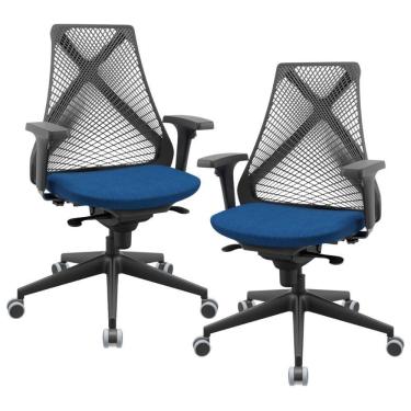 Imagem de Kit 02 Cadeiras De Escritório Giratória Presidente Unix P03 Tela Cinza Crepe Azul - Lyam Decor