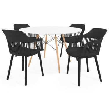 Imagem de Conjunto Mesa De Jantar Redonda Eiffel Branca 120cm Com 4 Cadeiras Marcela - Preto