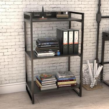 Imagem de Kit 2 Estantes Com 3 Prateleiras Escritório 14x60cm Preto