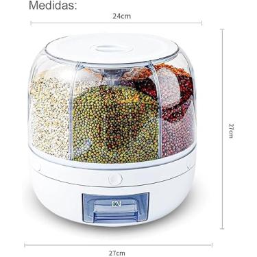 Imagem de Dispenser de Grãos Recipiente Rotativo Transparente para Armazenar Grãos 6 Compartimentos Pote de Grãos Giratório Conservação de Alimentos Secos Organizador Armazenador de Grãos Cereais e Sementes.