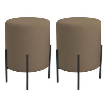 Imagem de Kit 2 Puffs Orgânicos Boucle Thor Com Pés De Ferro Preto - 7 Decor Cappuccino