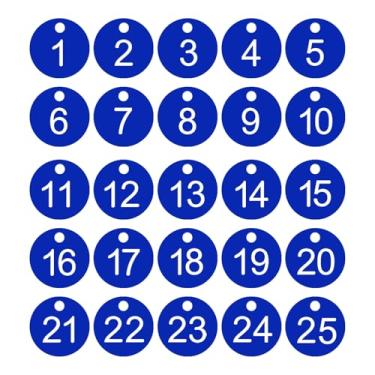 Imagem de PATIKIL 1-25 etiquetas numéricas, 25 peças, etiquetas redondas com número de identificação, chaveiro numerado de plástico para armários de bagagem, organizador de cabides de vendas de campo, etiquetas