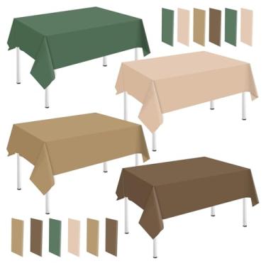 Imagem de Whaline Toalha de mesa retangular de plástico com tema floresta, 12 peças, verde sálvia, marrom, toalha de mesa impermeável para decoração de festa na floresta, 137 x 272 cm