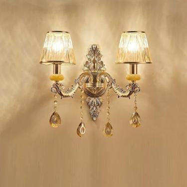 Imagem de Luminária de parede de cristal de luxo europeia, moderna, com LED, para decoração de sala de estar, quarto, escritório, quarto modelo, hotel, casa de campo, corredor (D 2 lâmpadas, 1 unidade