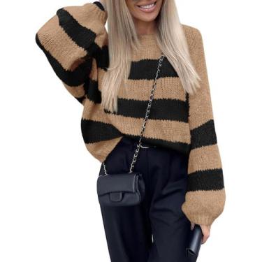 Imagem de Suéter feminino PRETTYGARDEN 2024, blusa de malha listrada de tamanho 