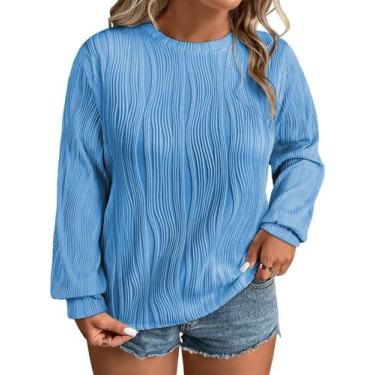 Imagem de Camiseta feminina Eytino plus size de manga comprida texturizada 4x az