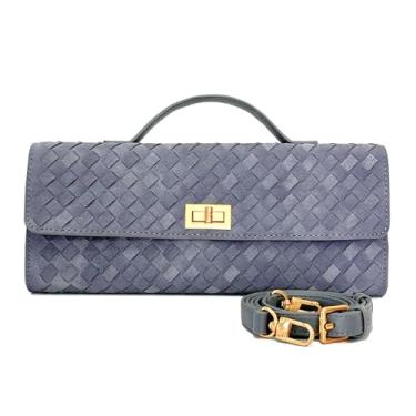 Imagem de Bolsa clutch de camurça tecida para mulheres – Bolsa tiracolo ou de ombro para noite, casamentos, festas, encontros noturnos e eventos formais, Cinza quente, Medium