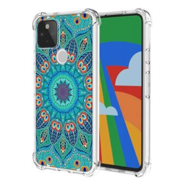 Imagem de WEIOUHR Capa para Pixel 5 Google 5 Transparente Macio TPU Verde Pena em Relevo, Resistente a Choques Capa Protetora Leve, para Google Pixel 5 (Verde Pavão)