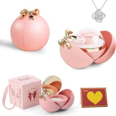 Imagem de KBPAZ Rosa real vermelha preservada com colar, presentes criativos de flores preservadas para namorada, mulheres, mãe, esposa, aniversário, dia das mães para ela (rosa)