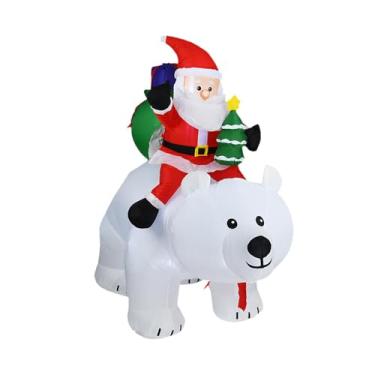 Imagem de Baoblaze Papai Noel inflável montado em urso com cabeça que balança, decoração de jardim com ar comprimido, adereço para festas, fácil de instalar no gramado.